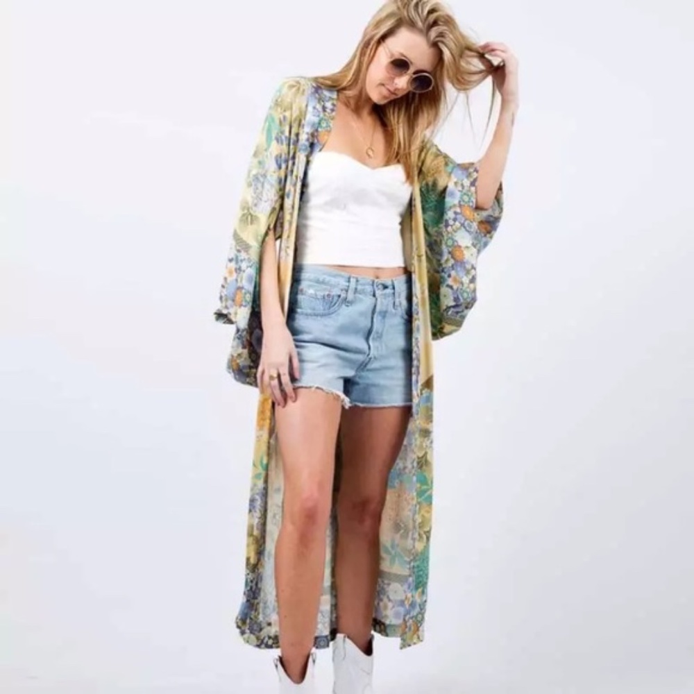 SOLD OUT Yellow Gypsy Willow Floral Open Kimono Duster Robe - Picture 2 of 7